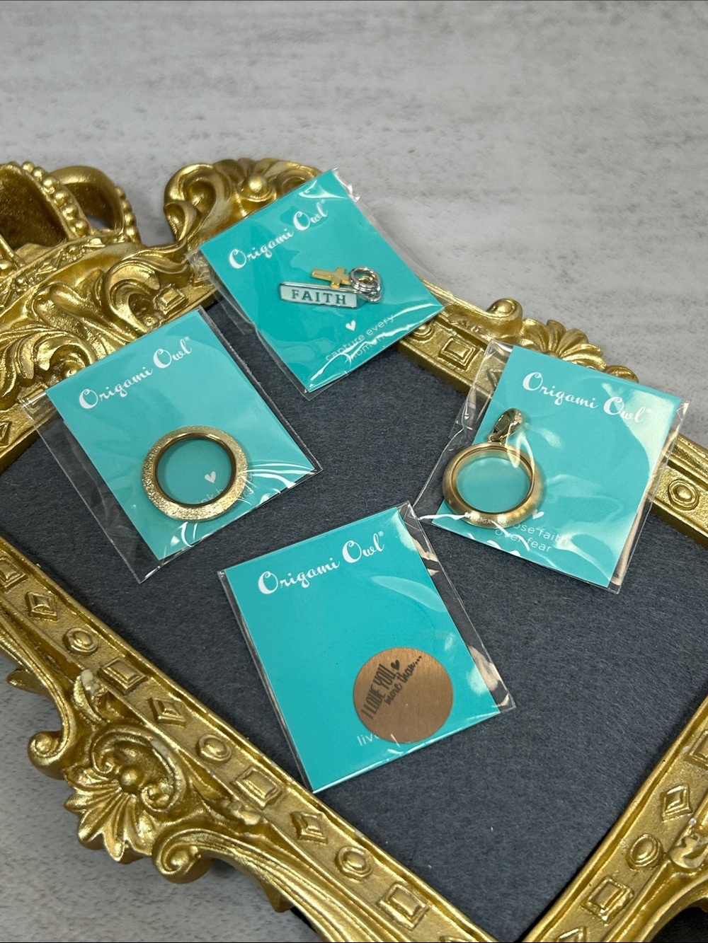 Bundle of Mini Origami Owl Gold Tone Pendants & Faith Charm